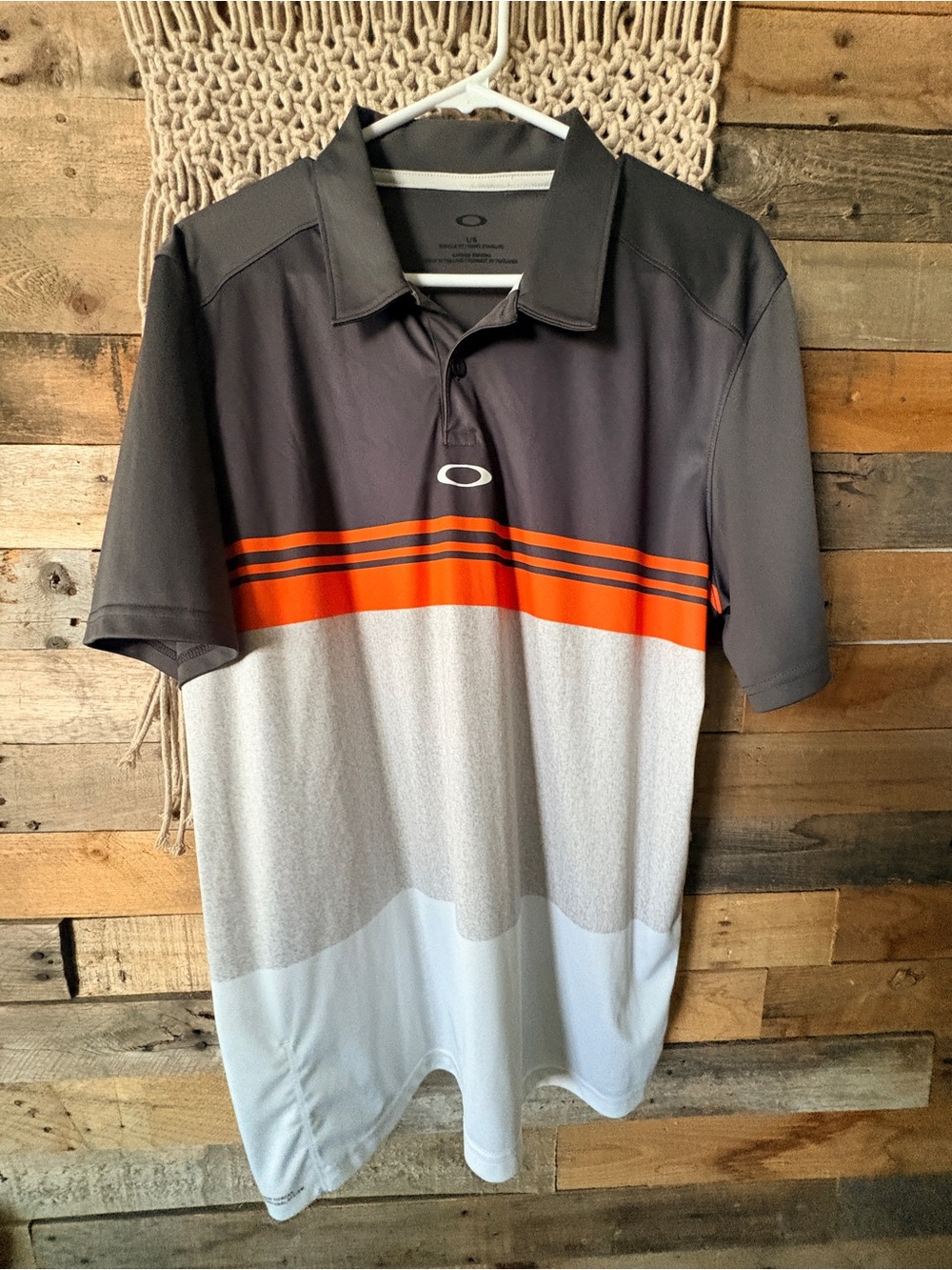 Oakley Gray Orange White Striped Polo Shirt